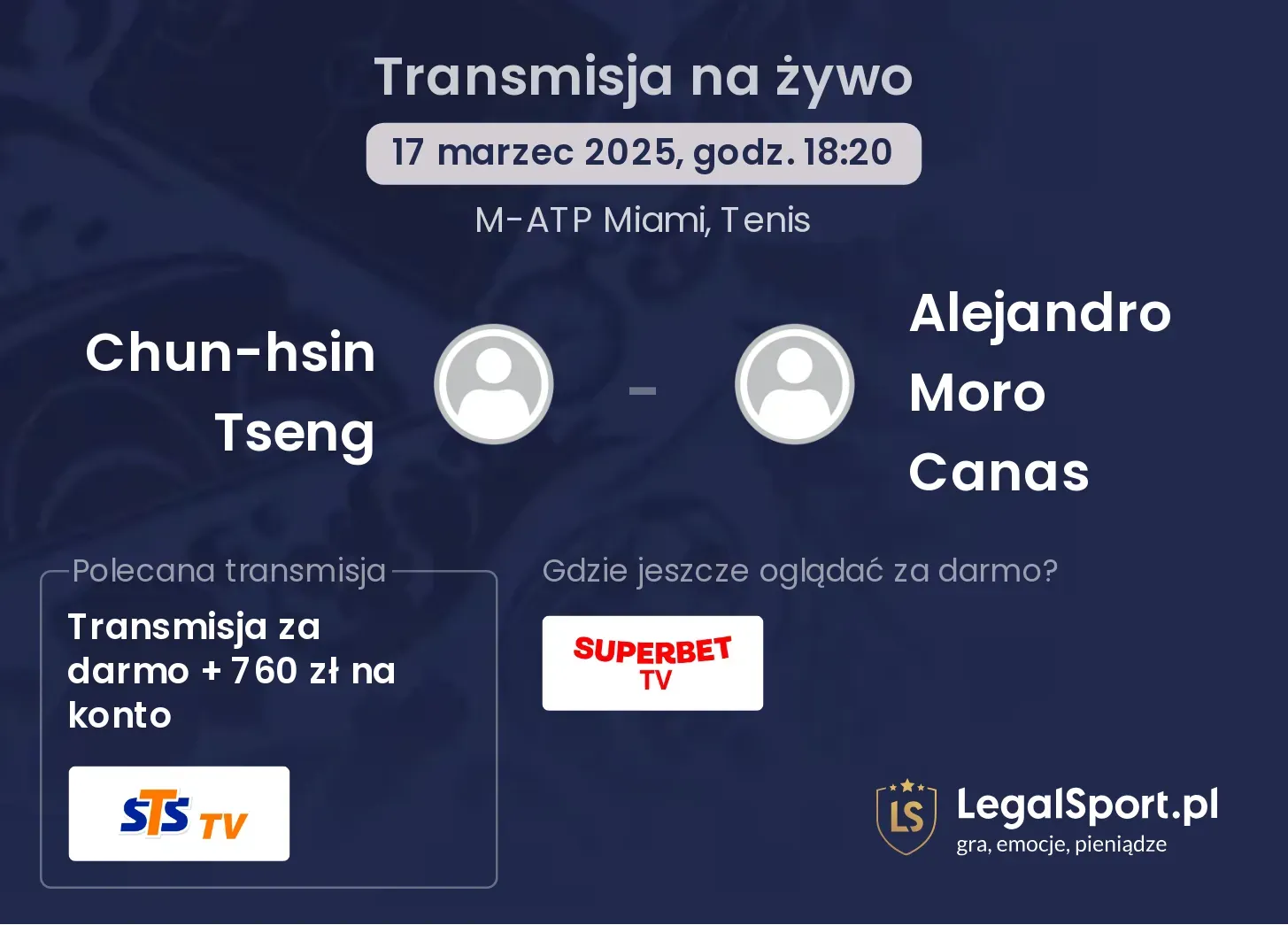 Chun-hsin Tseng - Alejandro Moro Canas gdzie oglądać transmisję?