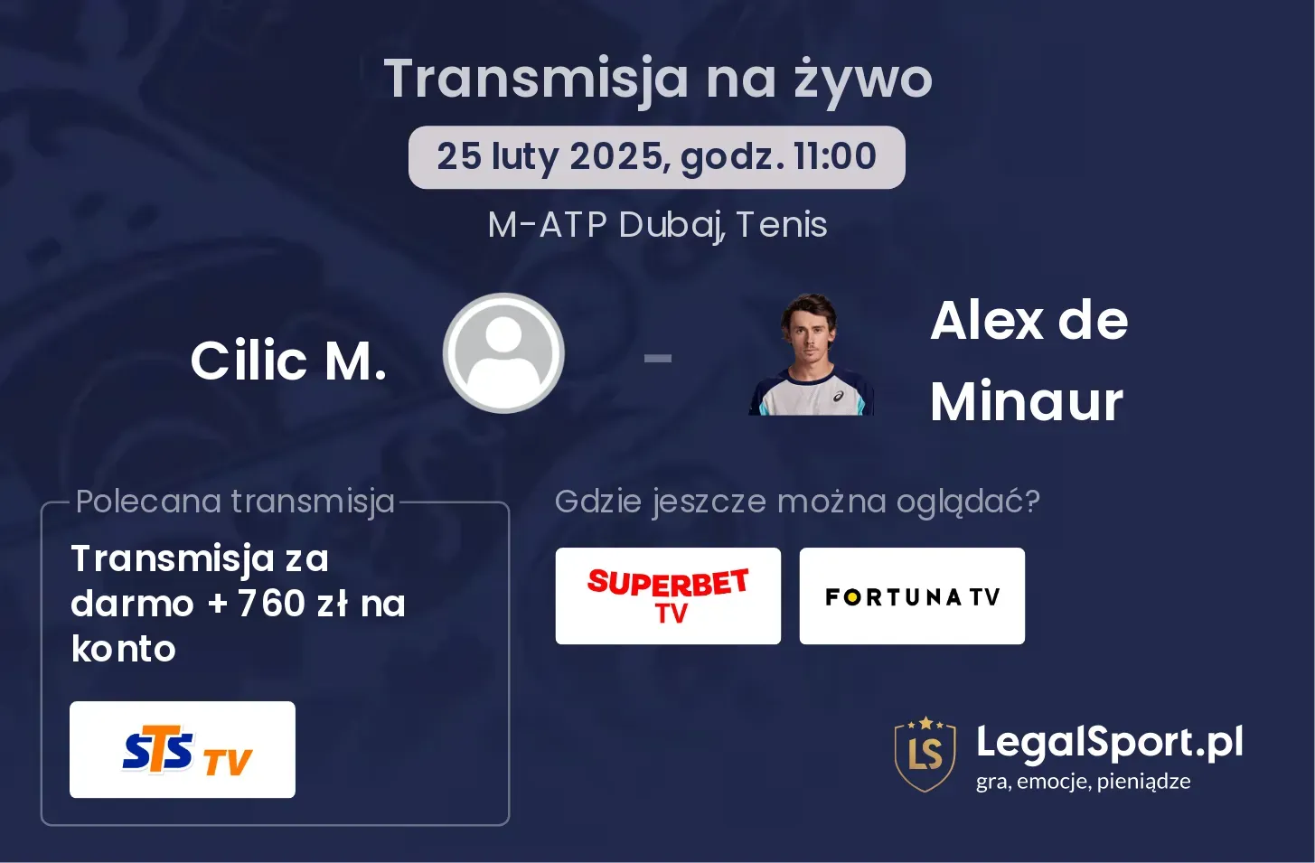 Cilic M. - Alex de Minaur transmisja na żywo