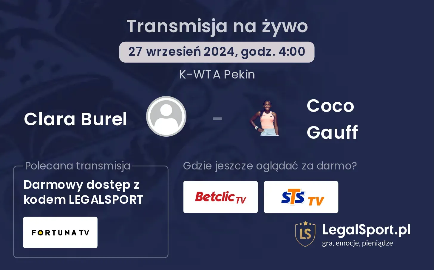 Clara Burel - Coco Gauff gdzie oglądać? 27.09, godz. 04:00