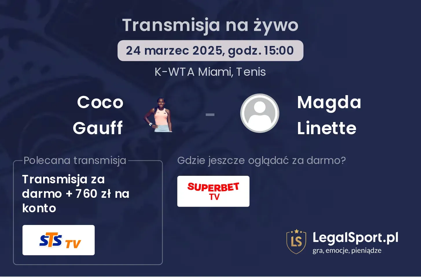 Coco Gauff - Magda Linette transmisja na żywo