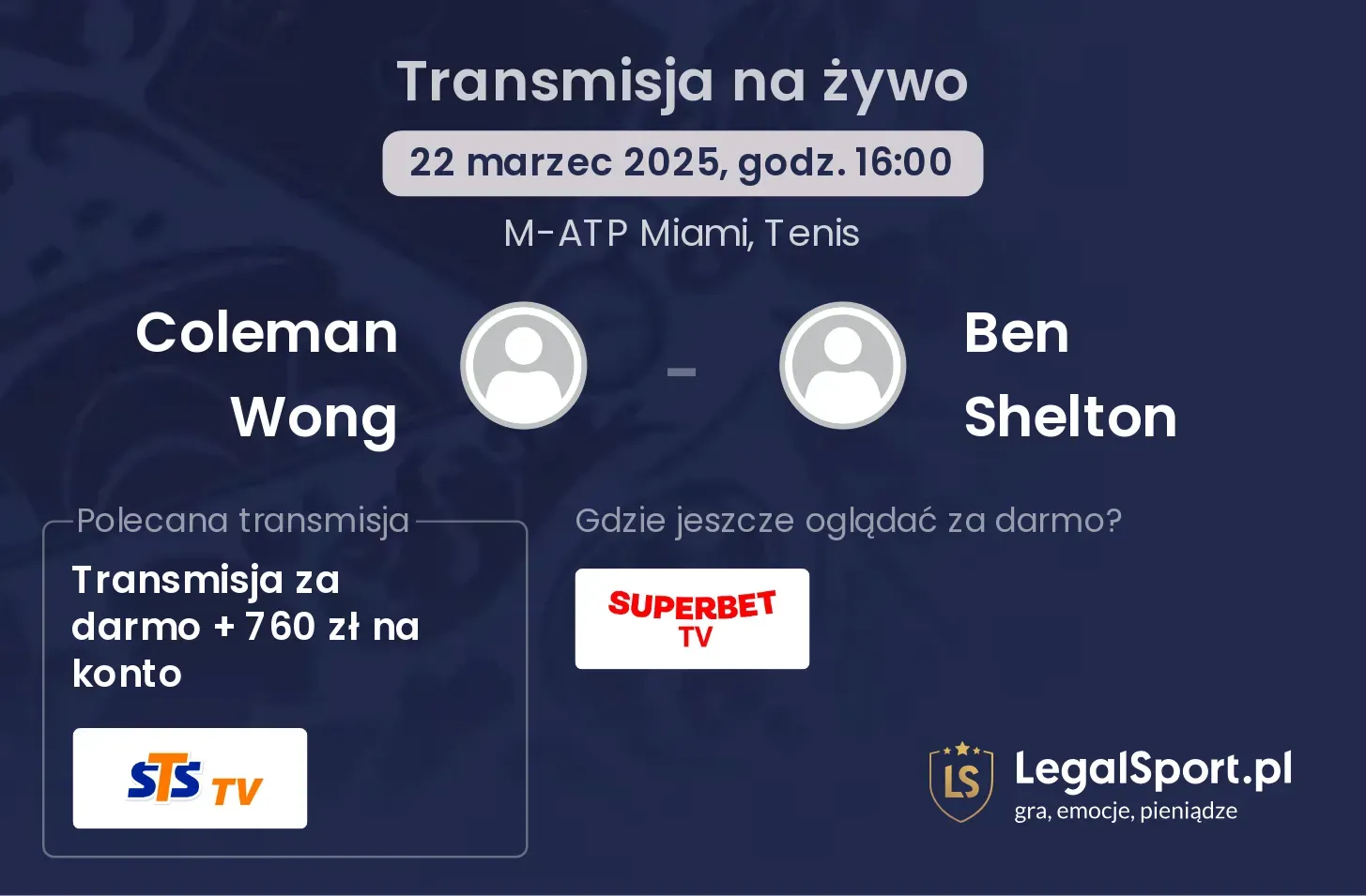 Coleman Wong - Ben Shelton transmisja na żywo