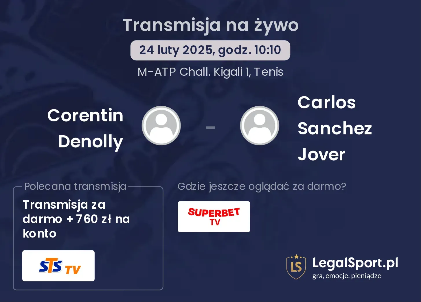 Corentin Denolly - Carlos Sanchez Jover gdzie oglądać transmisję?