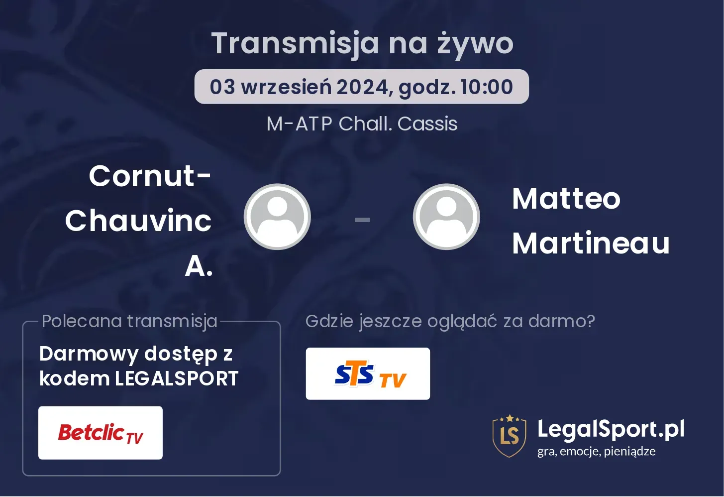 Cornut-Chauvinc A. - Matteo Martineau gdzie oglądać? 03.09, godz. 10:00