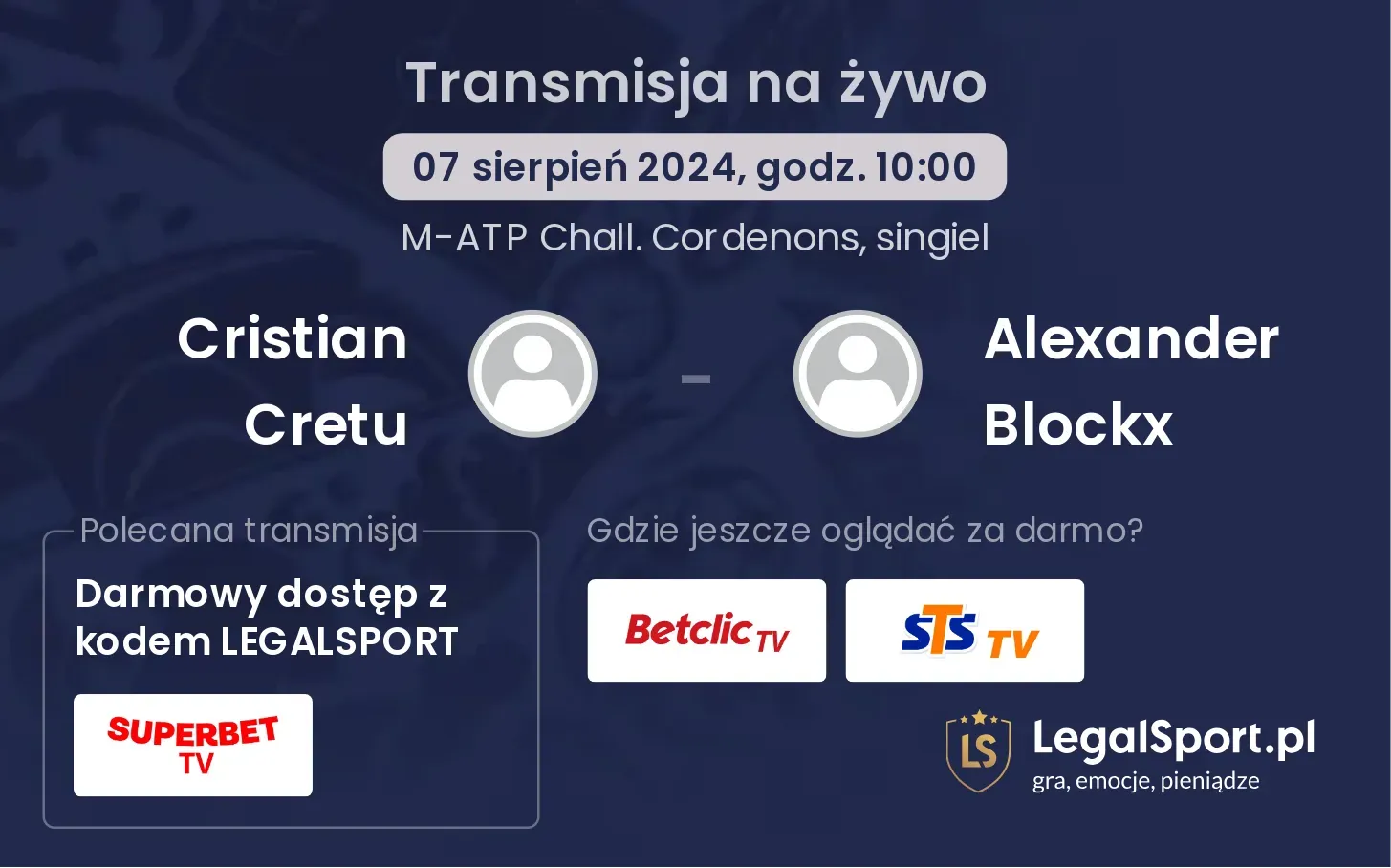 Cristian Cretu - Alexander Blockx transmisja na żywo