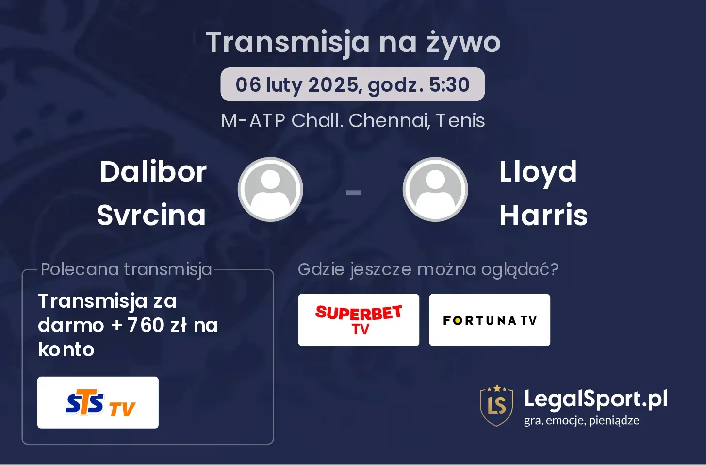 Dalibor Svrcina - Lloyd Harris transmisja na żywo