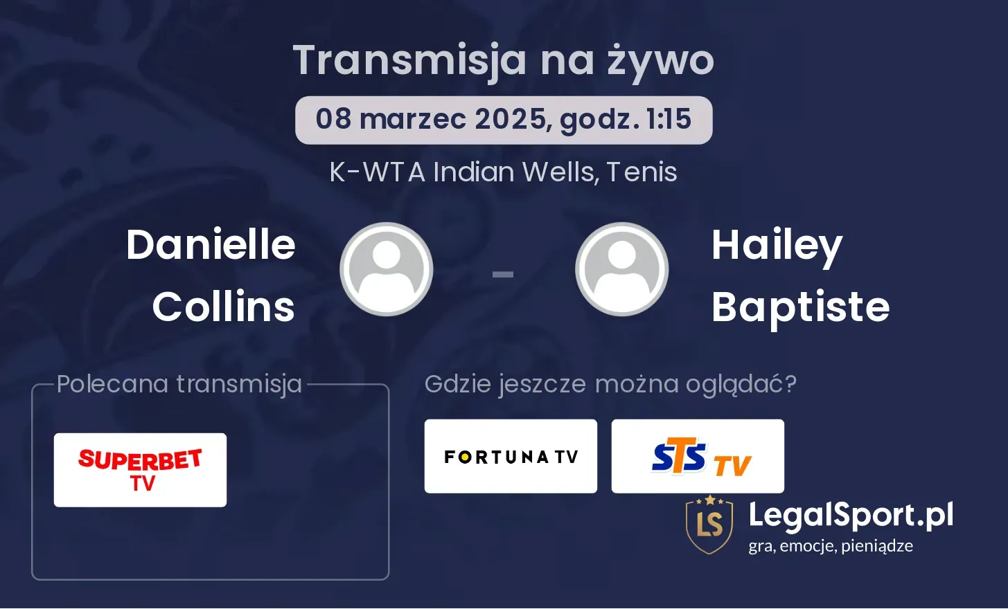 Danielle Collins - Hailey Baptiste transmisja na żywo