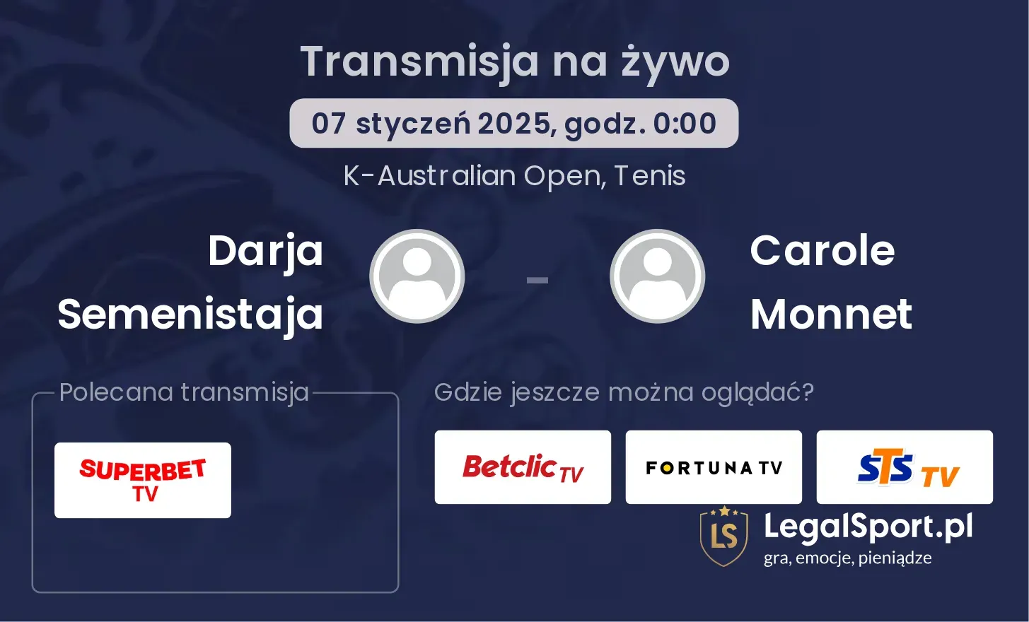 Darja Semenistaja - Carole Monnet transmisja na żywo