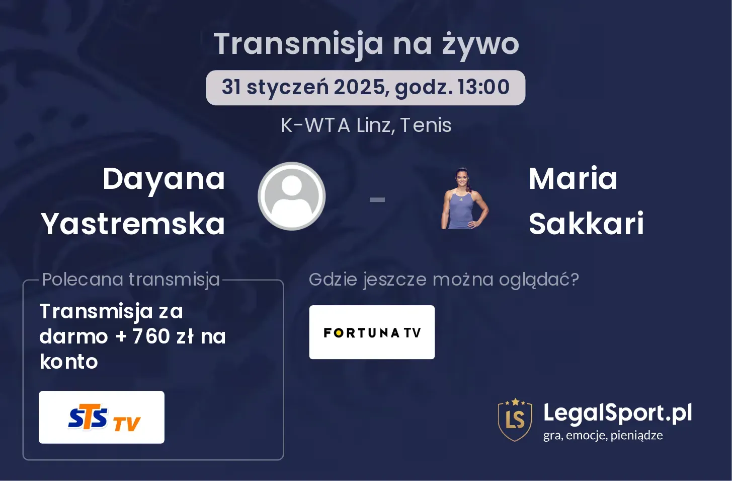 Dayana Yastremska - Maria Sakkari transmisja na żywo