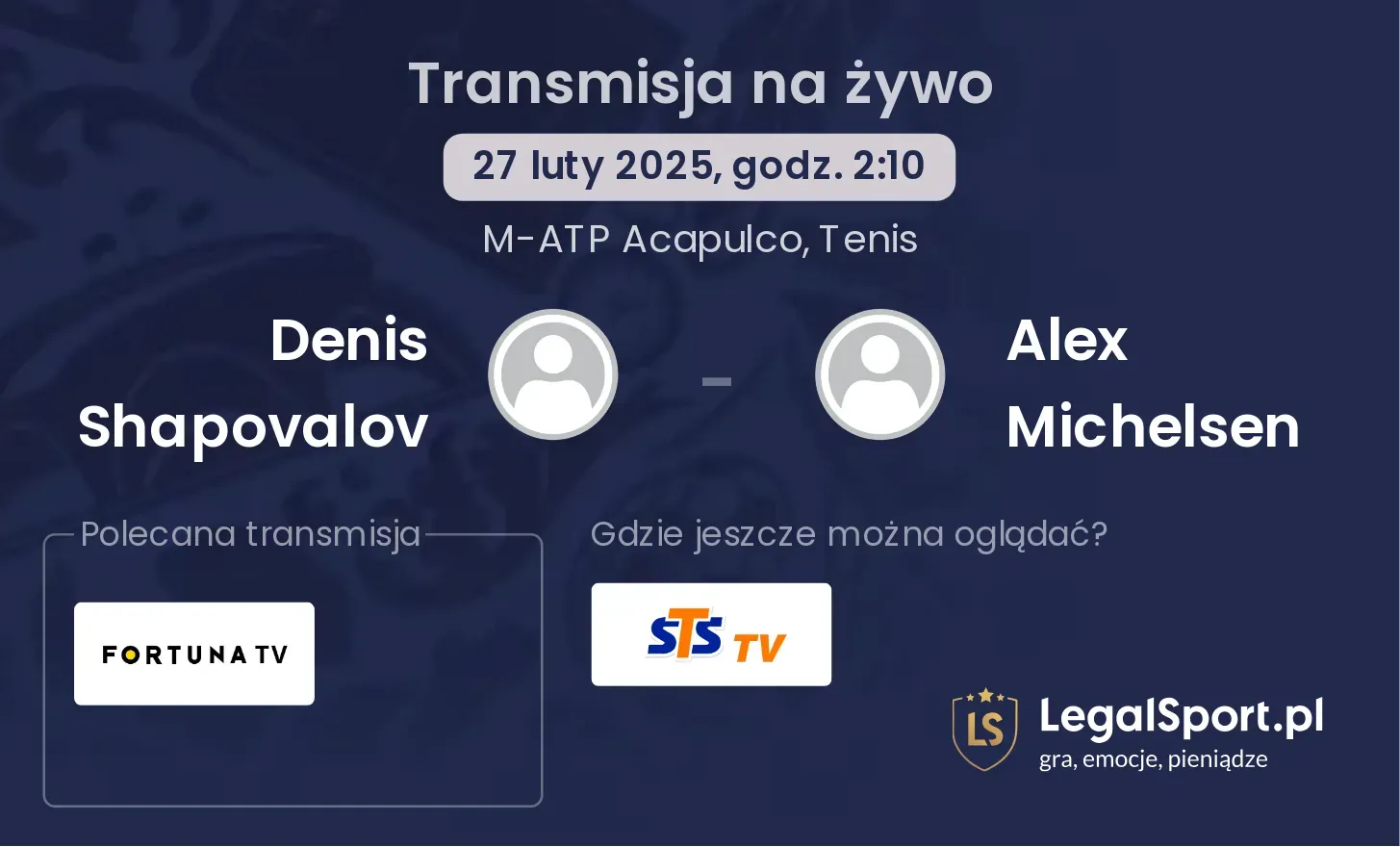 Denis Shapovalov - Alex Michelsen transmisja na żywo