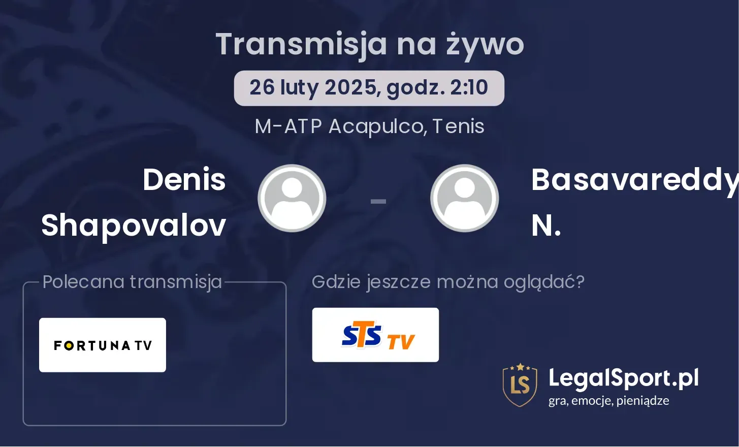 Denis Shapovalov - Basavareddy N. transmisja na żywo