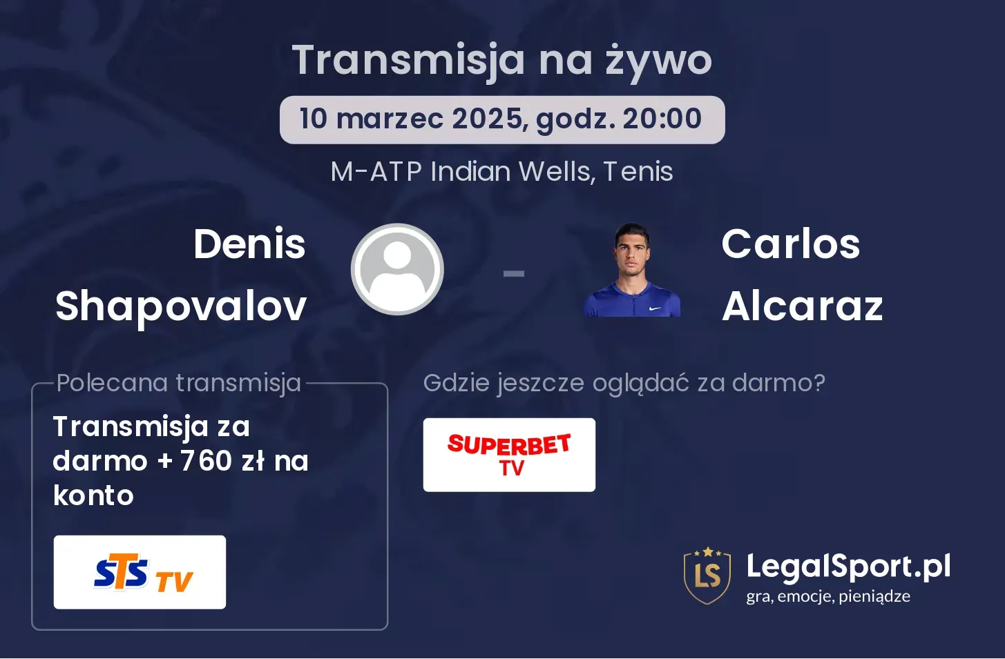 Denis Shapovalov - Carlos Alcaraz transmisja na żywo