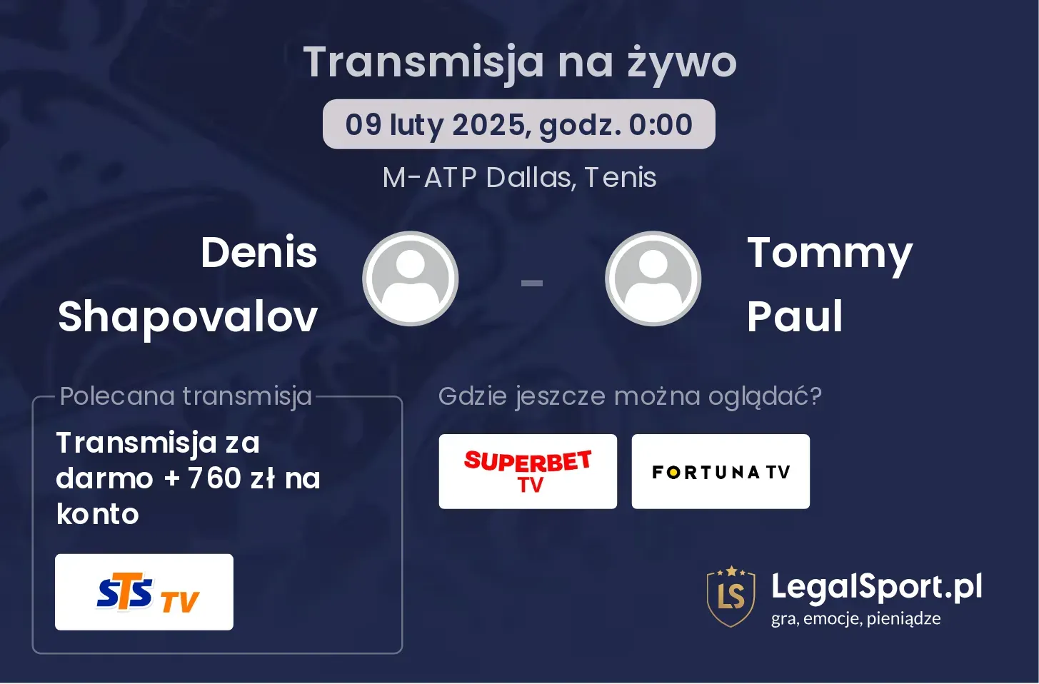 Denis Shapovalov - Tommy Paul transmisja na żywo