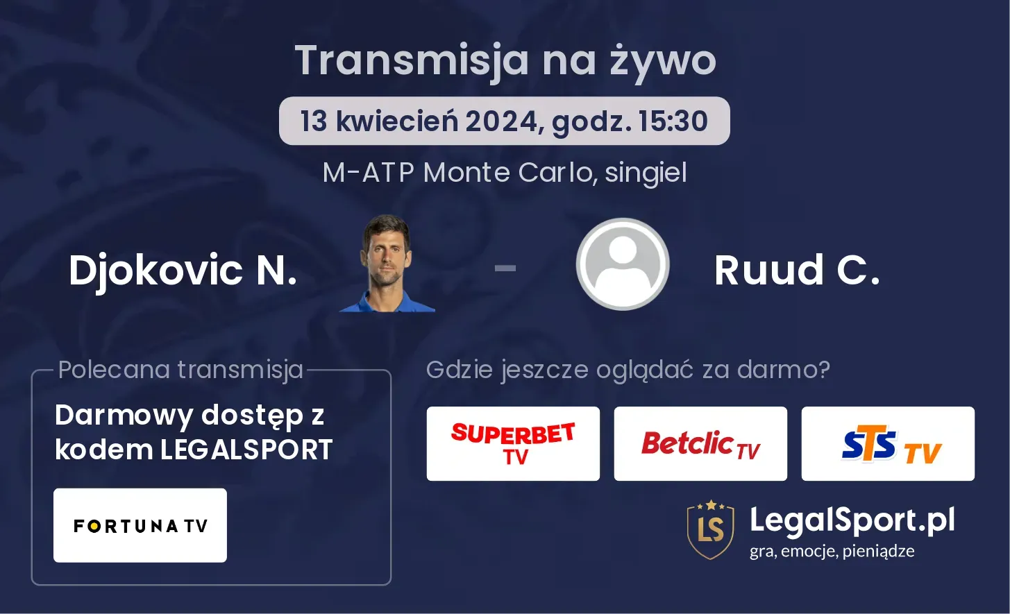 Djokovic N. - Ruud C. transmisja na żywo