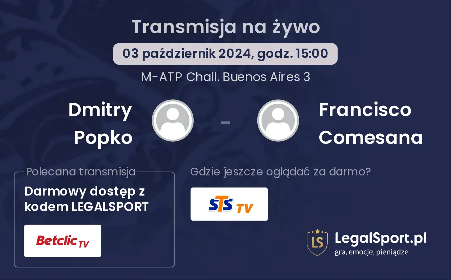 Dmitry Popko - Francisco Comesana gdzie oglądać? 03.10, godz. 15:00