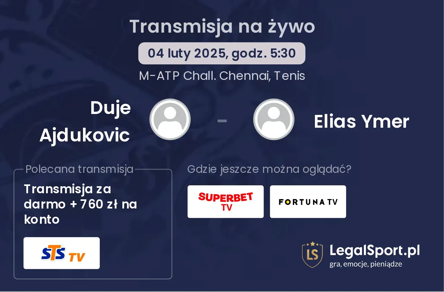 Duje Ajdukovic - Elias Ymer transmisja na żywo