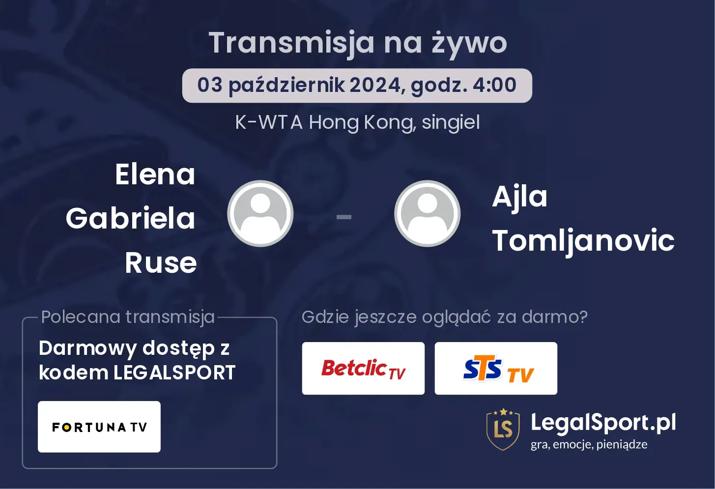 Elena Gabriela Ruse - Ajla Tomljanovic gdzie oglądać? 03.10, godz. 04:00