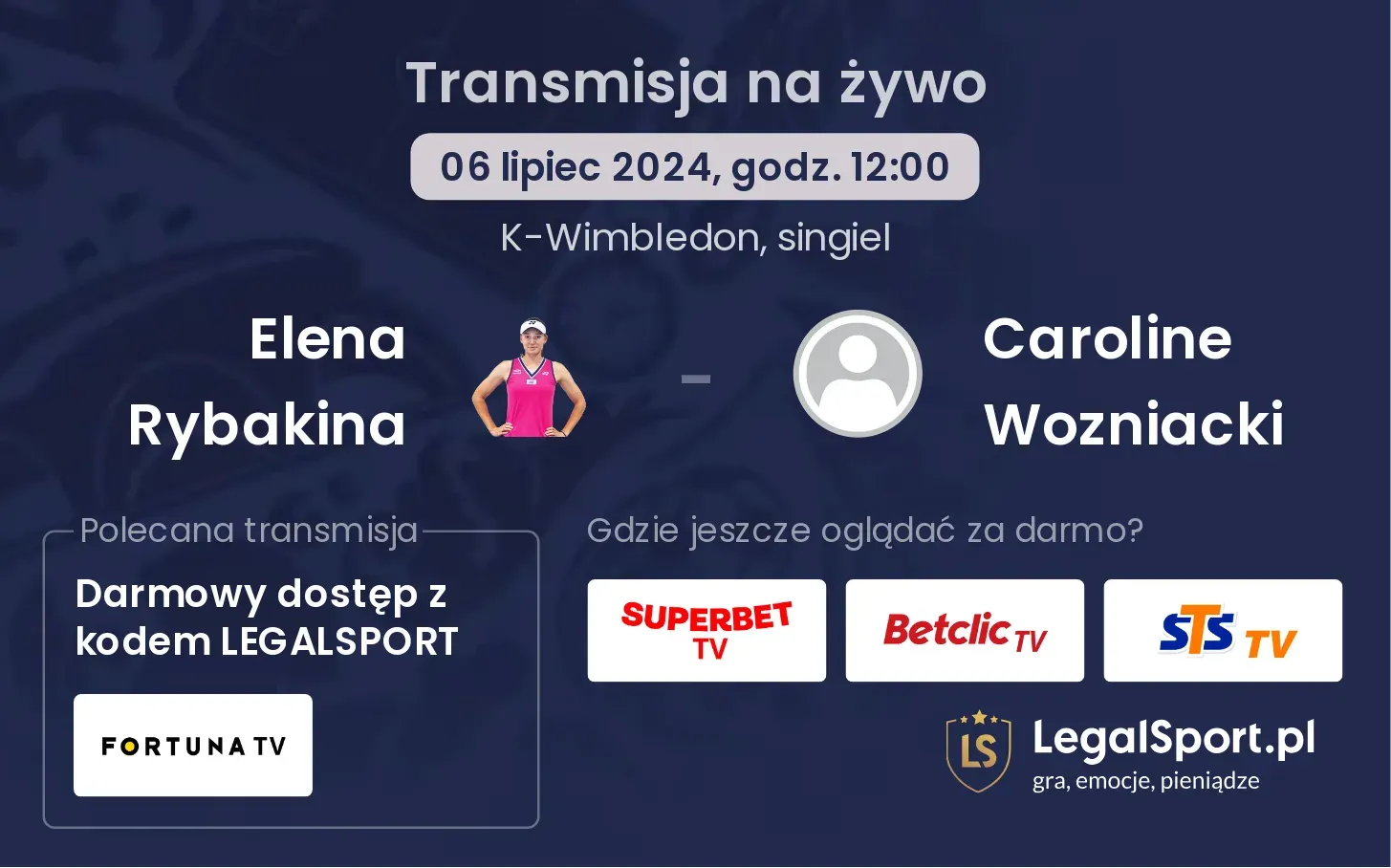 Elena Rybakina - Caroline Wozniacki transmisja na żywo