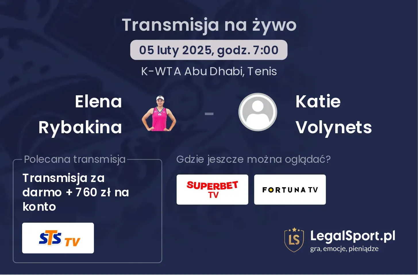 Elena Rybakina - Katie Volynets transmisja na żywo