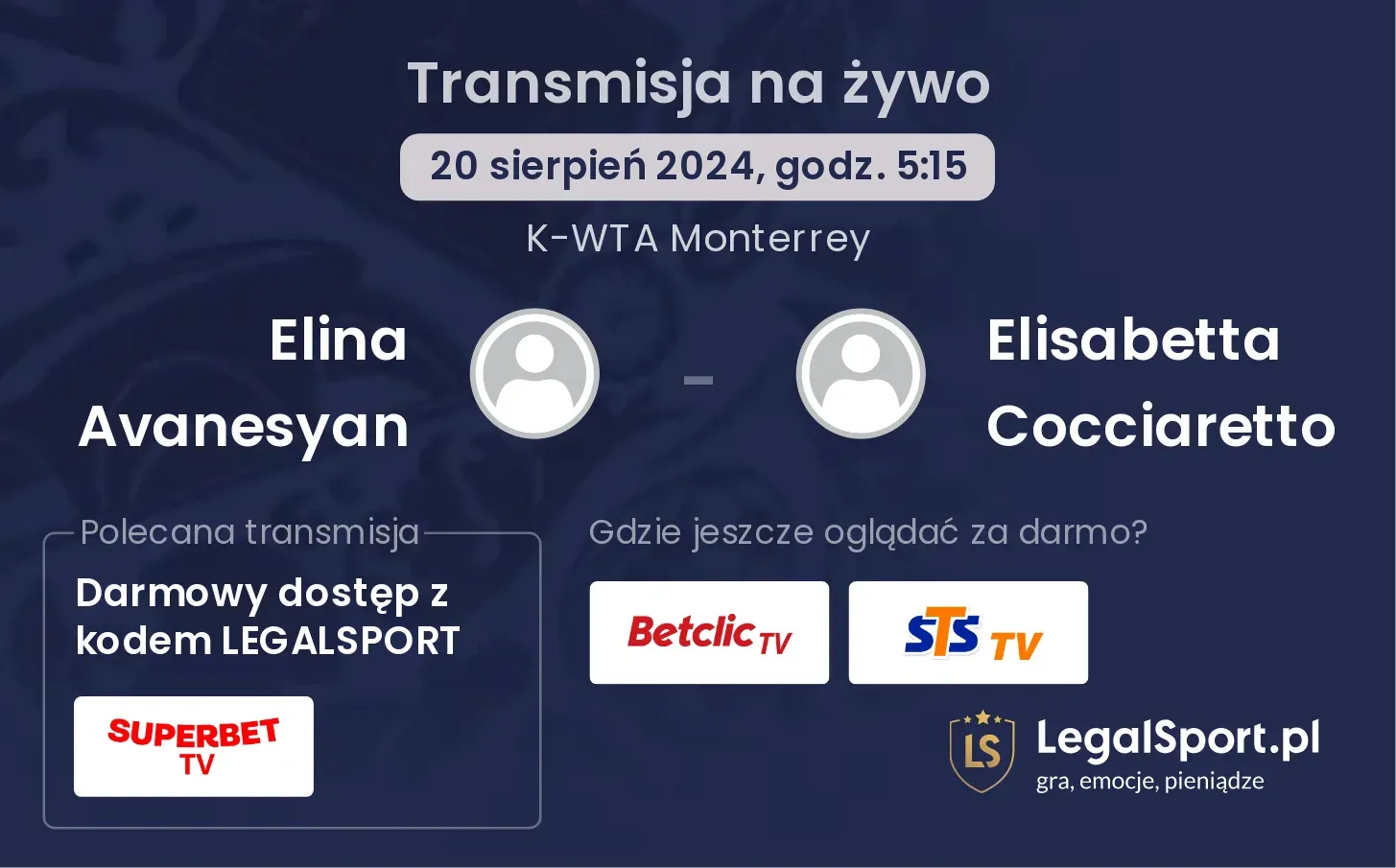 Elina Avanesyan - Elisabetta Cocciaretto transmisja na żywo