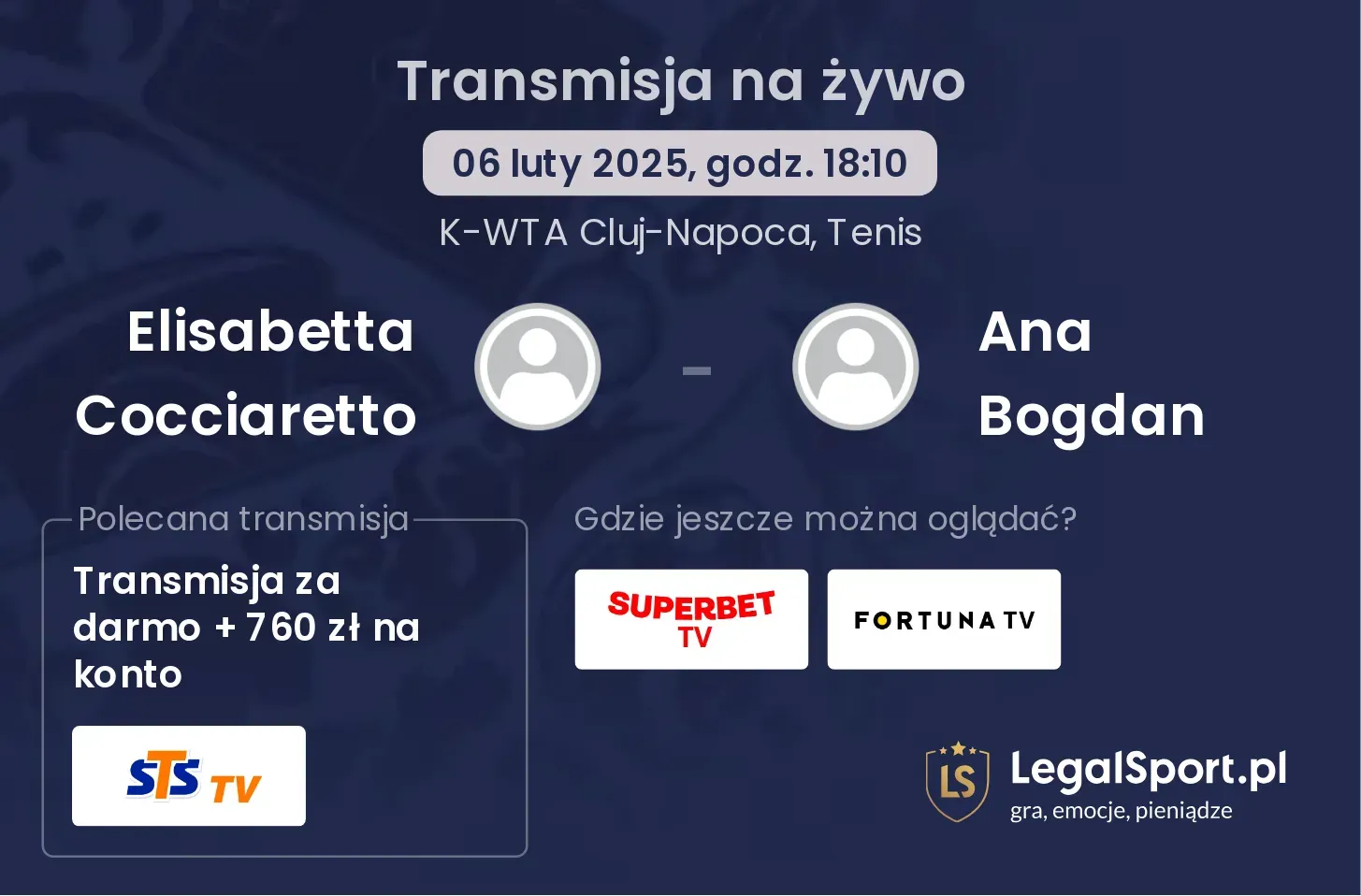 Elisabetta Cocciaretto - Ana Bogdan gdzie oglądać transmisję?