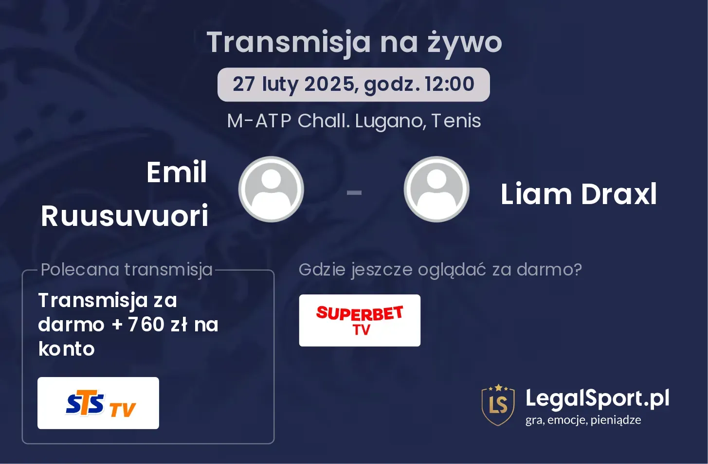 Emil Ruusuvuori - Liam Draxl transmisja na żywo