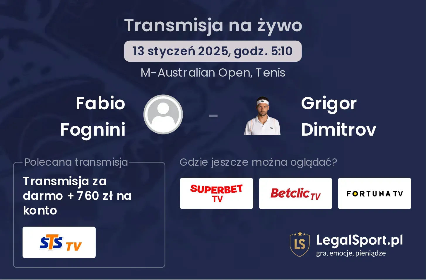 Fabio Fognini - Grigor Dimitrov transmisja na żywo