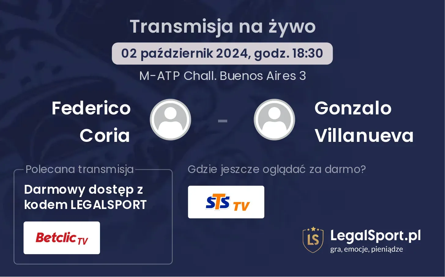 Federico Coria - Gonzalo Villanueva gdzie oglądać? 02.10, godz. 18:30