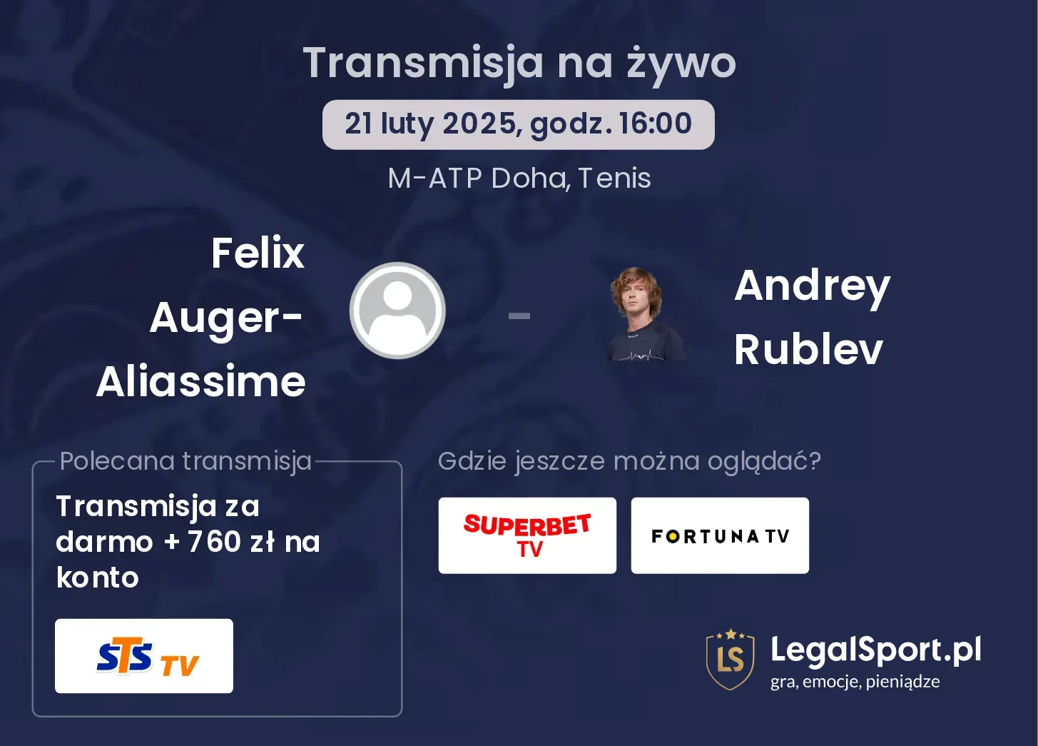 Felix Auger-Aliassime - Andrey Rublev transmisja na żywo