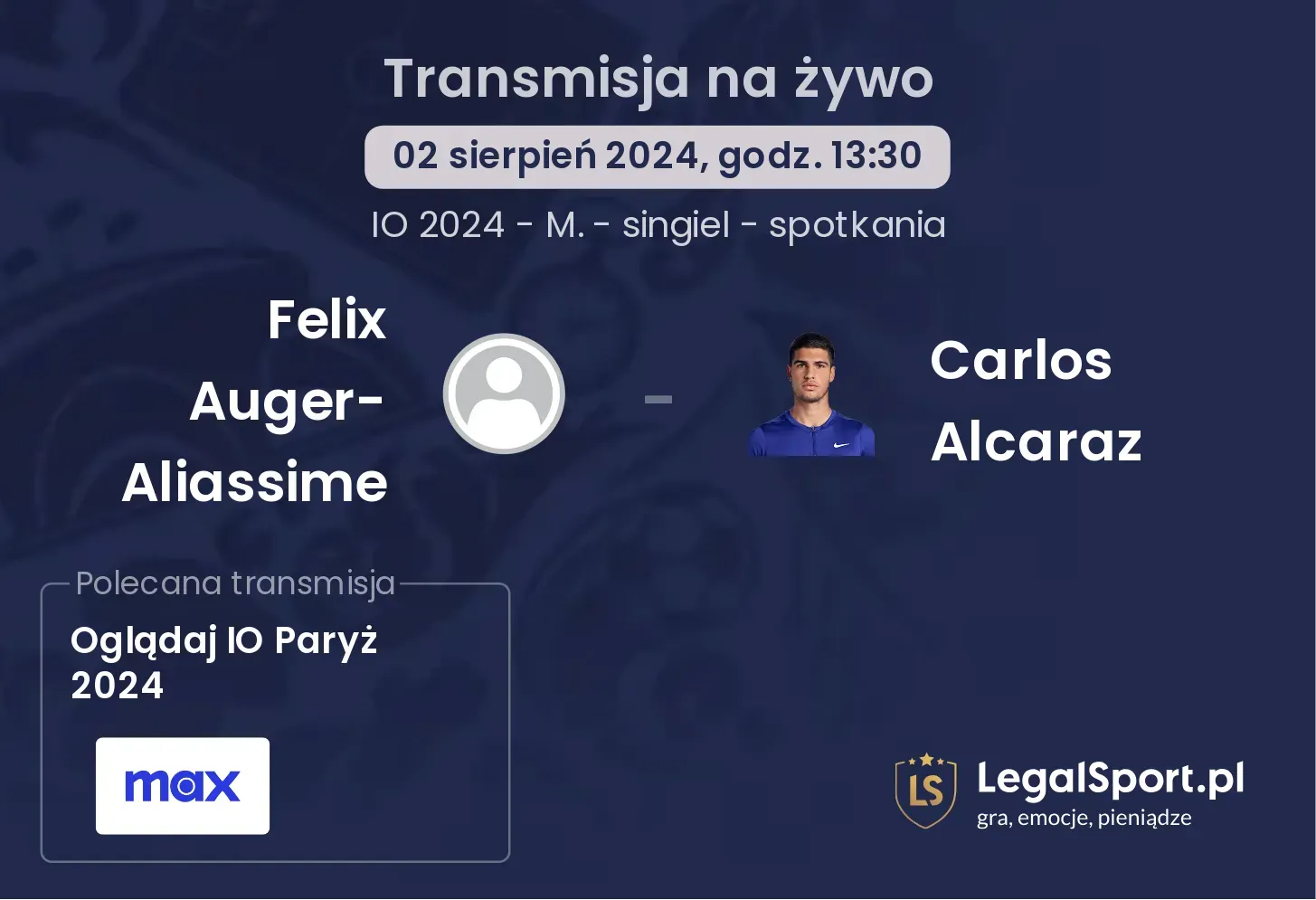 Felix Auger-Aliassime - Carlos Alcaraz transmisja na żywo