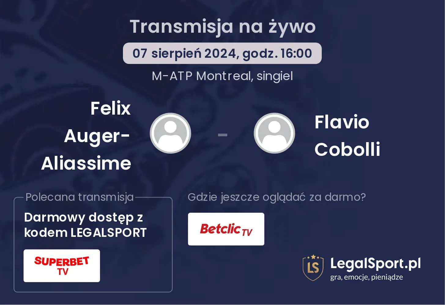 Felix Auger-Aliassime - Flavio Cobolli transmisja na żywo