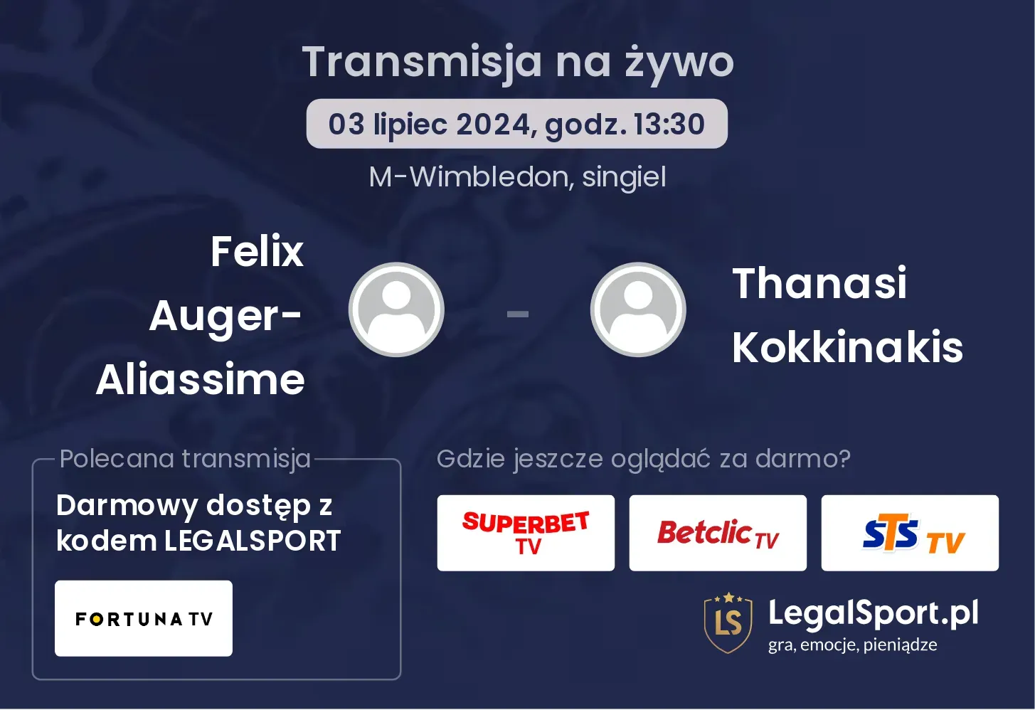 Felix Auger-Aliassime - Thanasi Kokkinakis gdzie oglądać?(03.07, godz. 13:30)