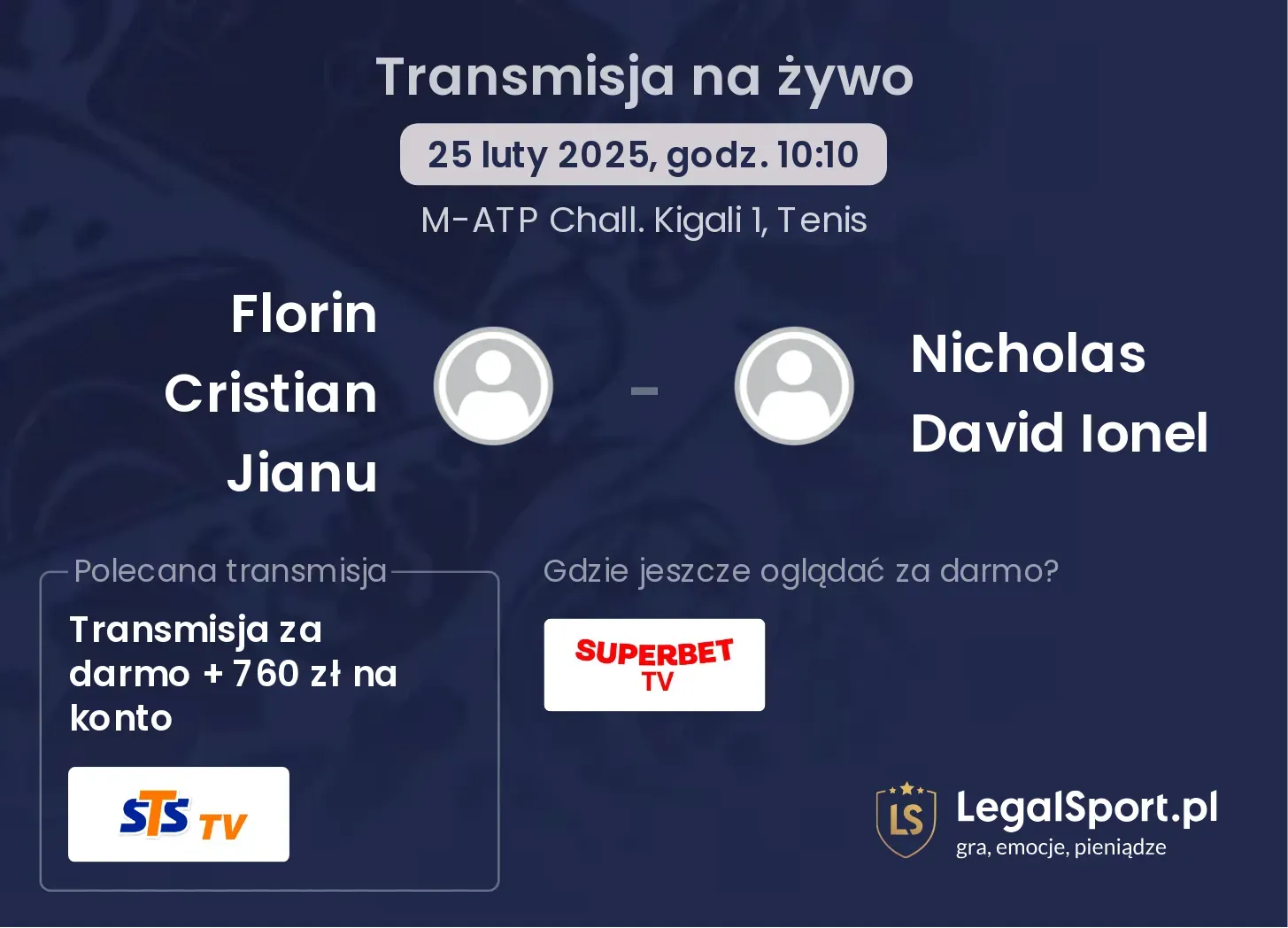 Florin Cristian Jianu - Nicholas David Ionel transmisja na żywo