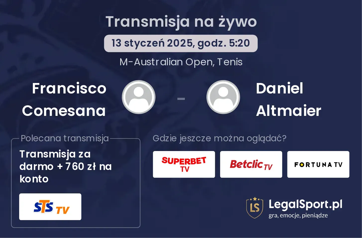 Francisco Comesana - Daniel Altmaier transmisja na żywo