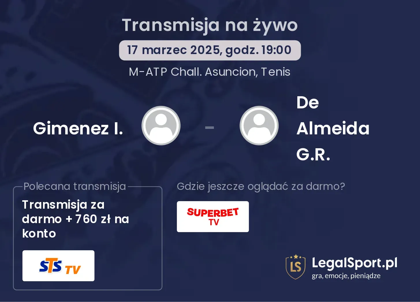 Gimenez I. - De Almeida G.R. gdzie oglądać transmisję?