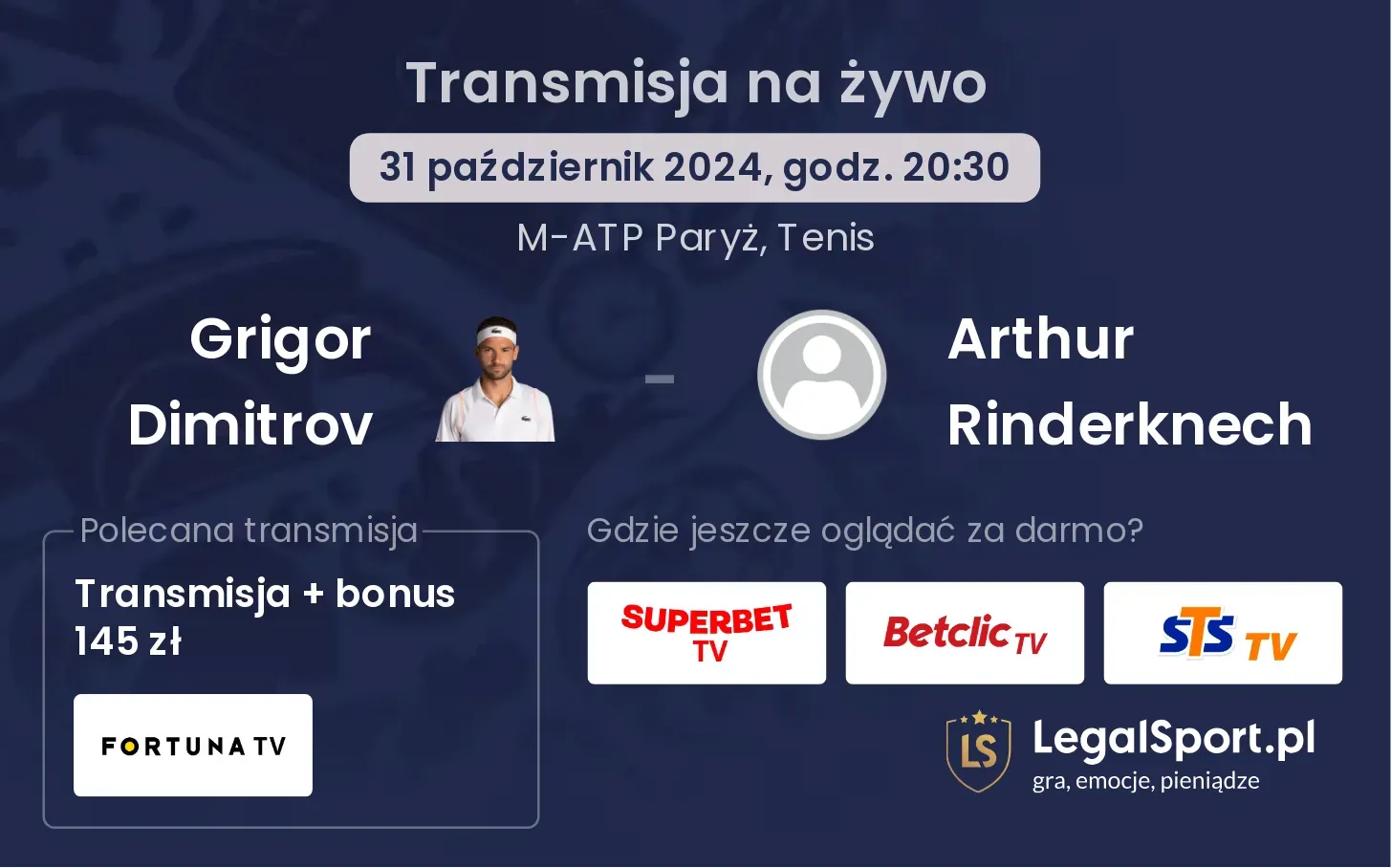 Grigor Dimitrov - Arthur Rinderknech transmisja na żywo