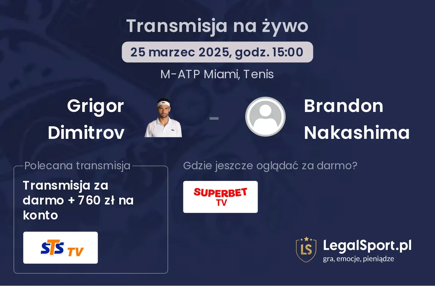 Grigor Dimitrov - Brandon Nakashima transmisja na żywo