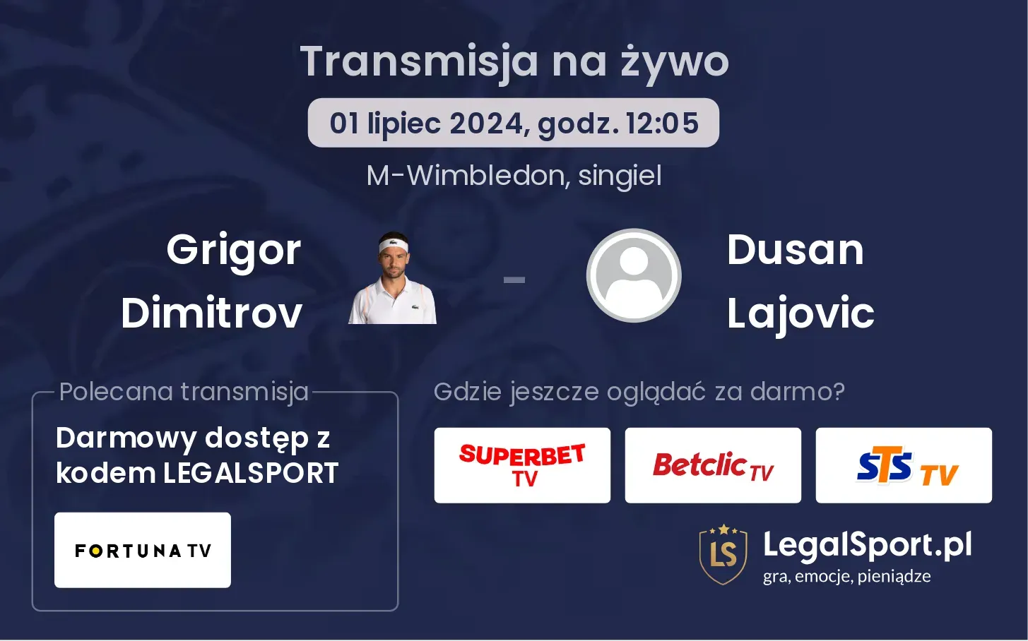 Grigor Dimitrov - Dusan Lajovic transmisja na żywo