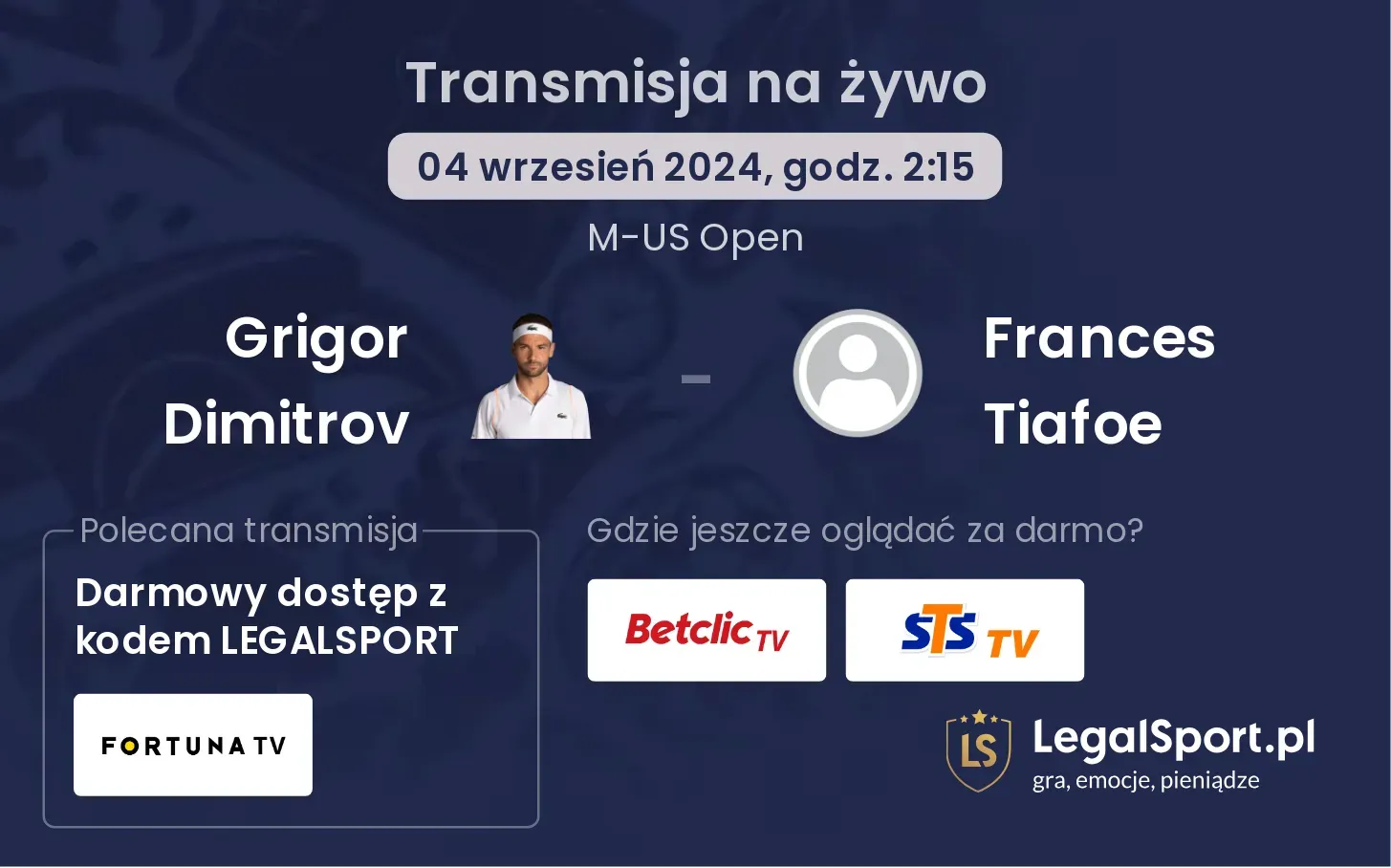 Grigor Dimitrov - Frances Tiafoe transmisja na żywo