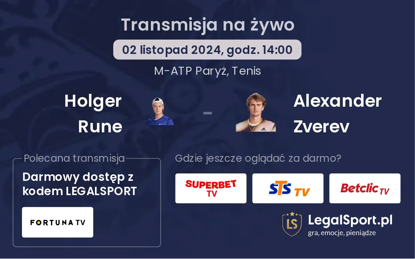 Holger Rune - Alexander Zverev transmisja na żywo