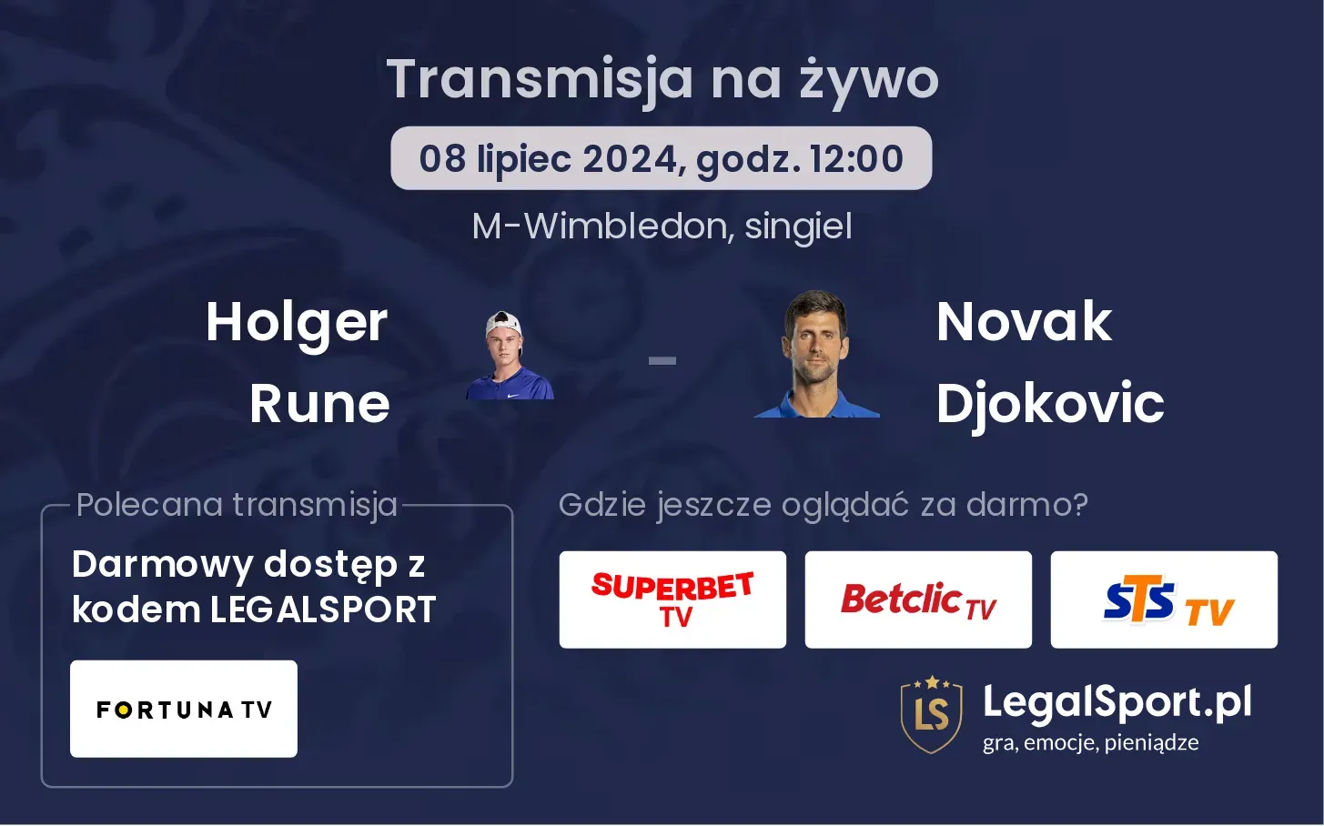 Holger Rune - Novak Djokovic transmisja na żywo