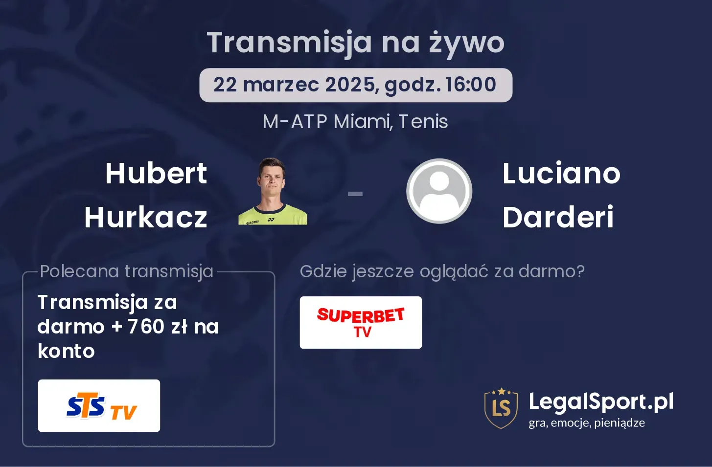 Hubert Hurkacz - Luciano Darderi transmisja na żywo