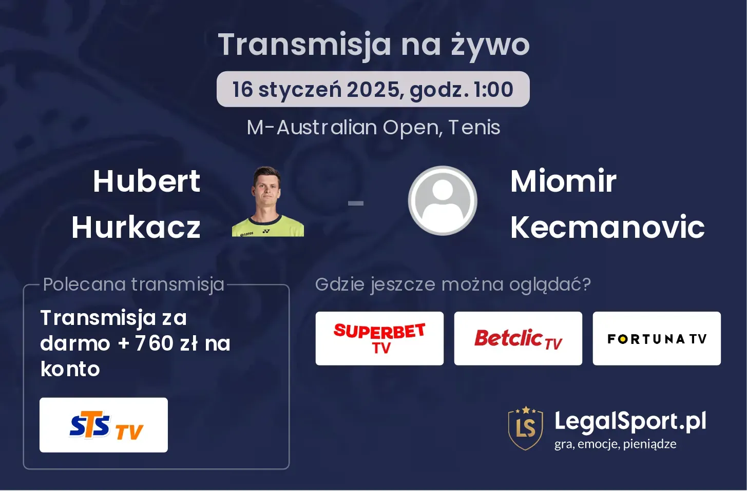 Hubert Hurkacz - Miomir Kecmanovic transmisja na żywo