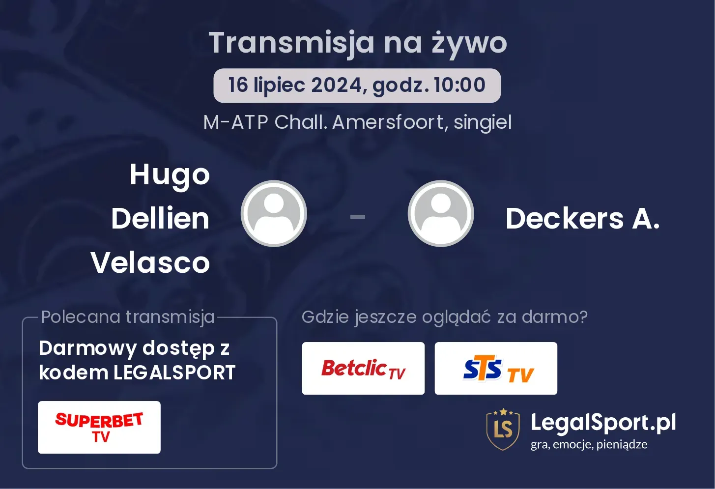 Hugo Dellien Velasco - Deckers A. transmisja na żywo