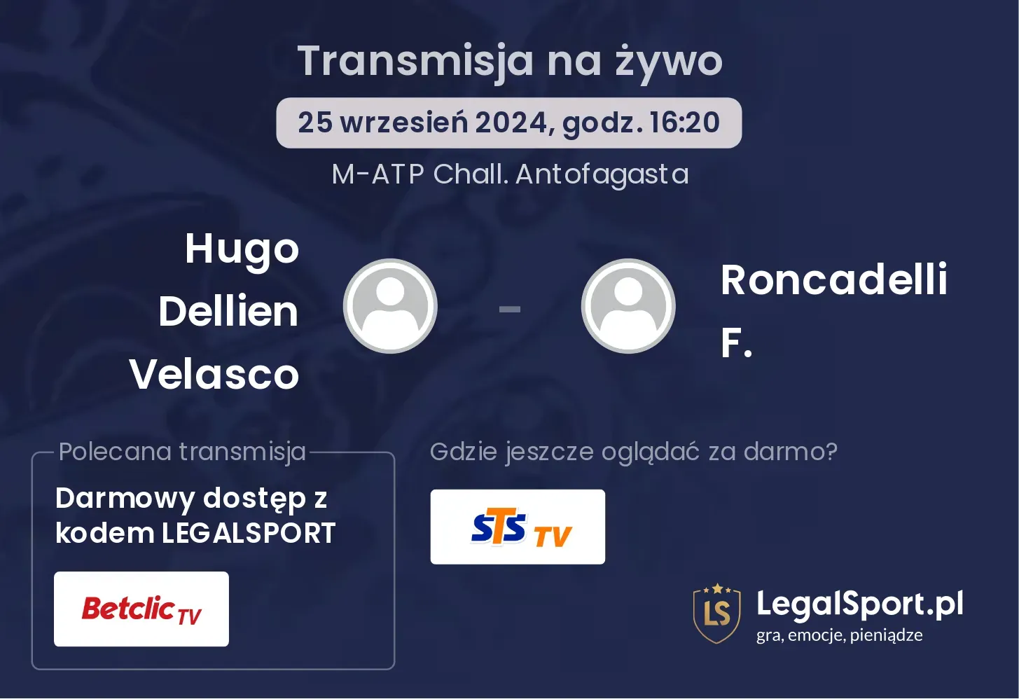 Hugo Dellien Velasco - Roncadelli F. transmisja na żywo