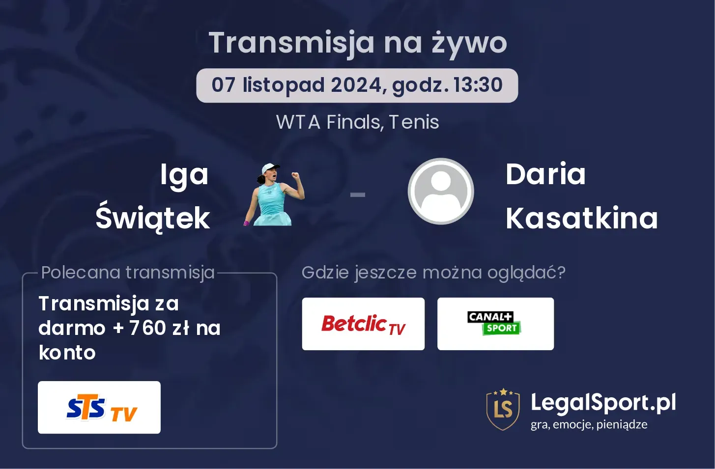 Iga Świątek - Daria Kasatkina transmisja na żywo