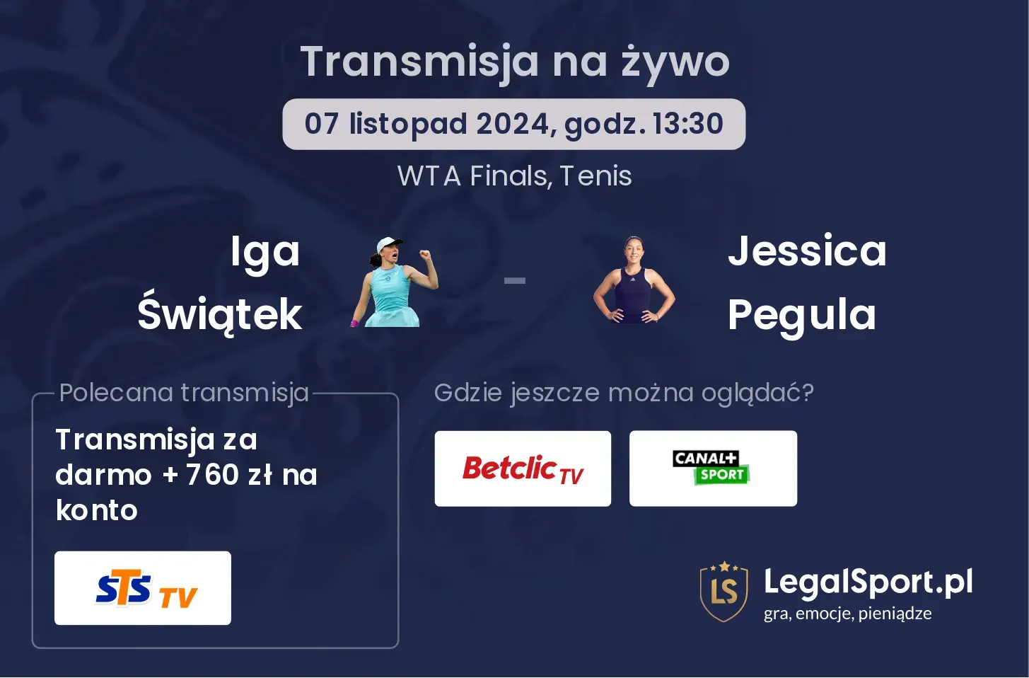 Iga Świątek - Jessica Pegula gdzie oglądać? 07.11, godz. 13:30