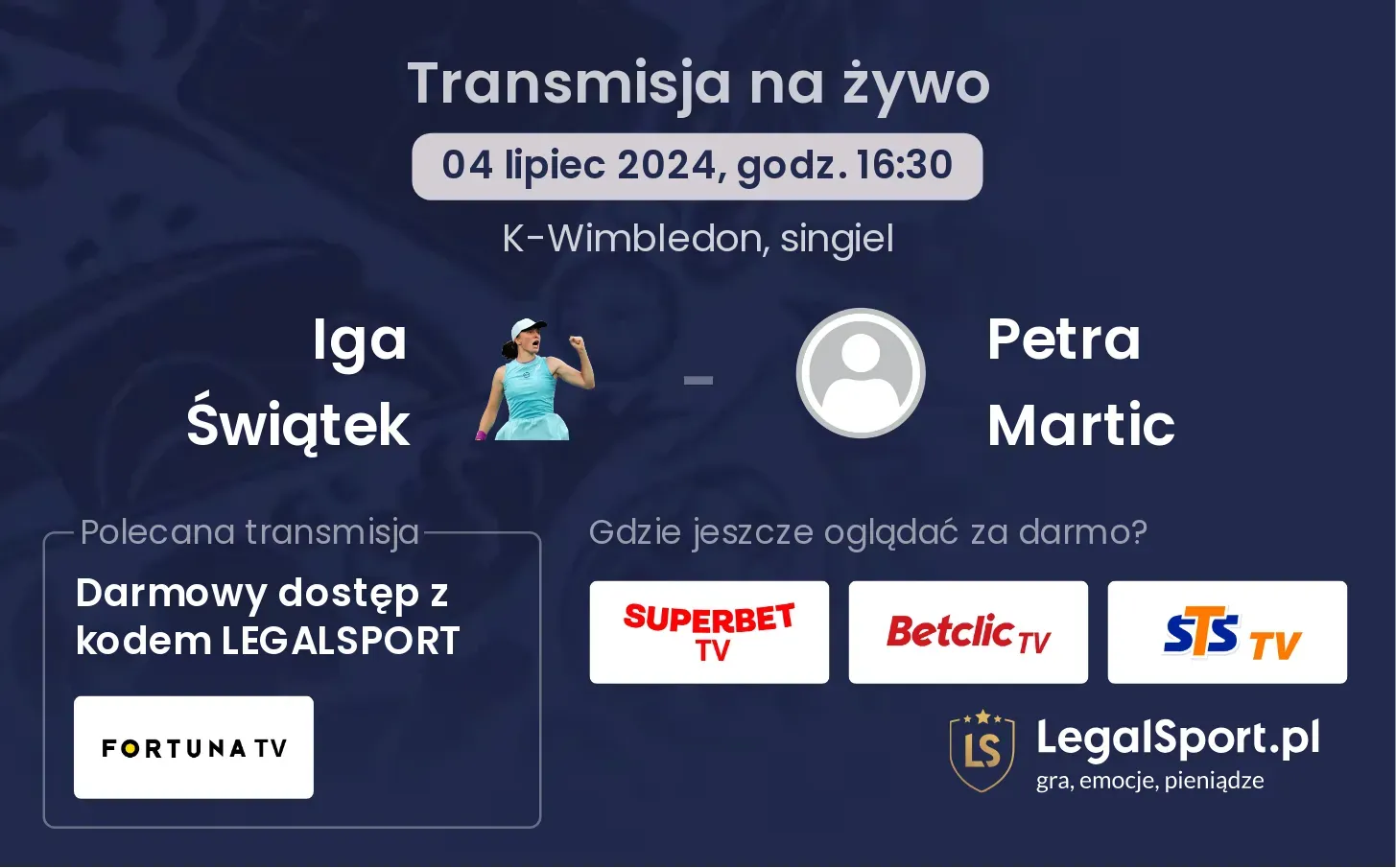 Iga Świątek - Petra Martic transmisja na żywo