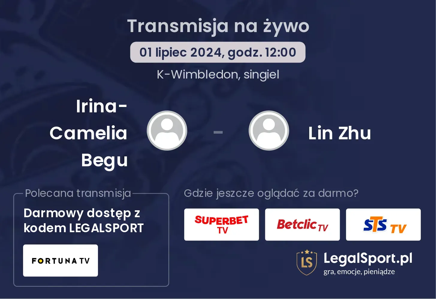 Irina-Camelia Begu - Lin Zhu gdzie oglądać? Transmisja online za darmo (01.07, godz. 12:00)