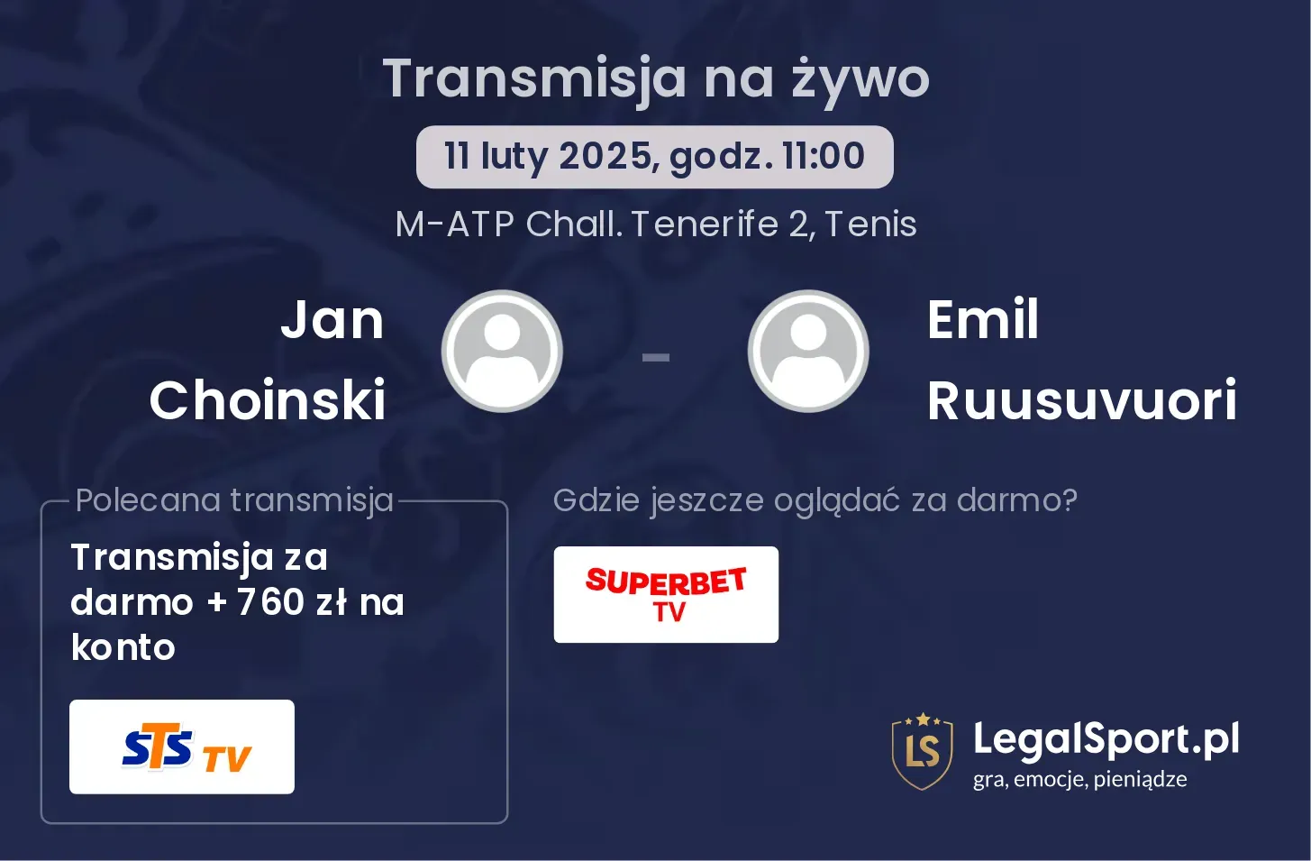 Jan Choinski - Emil Ruusuvuori transmisja na żywo