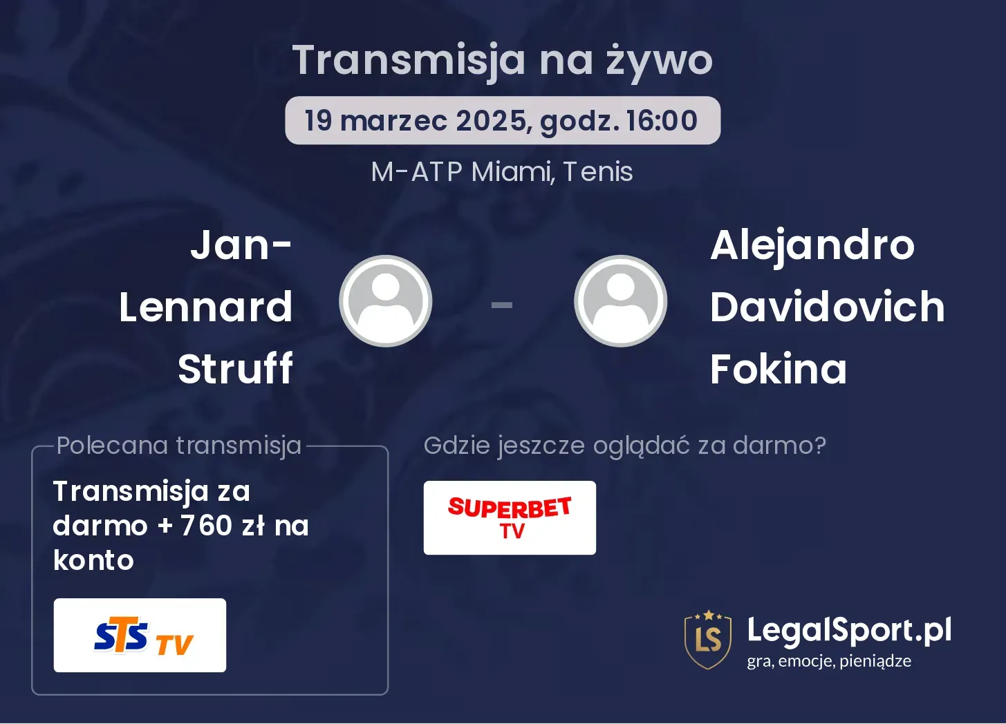 Jan-Lennard Struff - Alejandro Davidovich Fokina transmisja na żywo